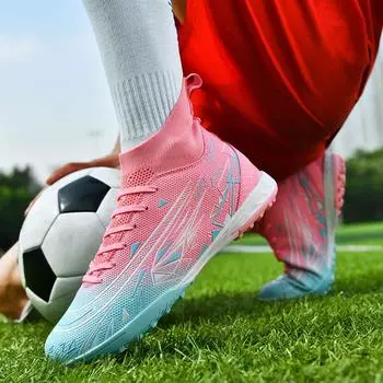 2024 дышащие футбольные бутсы AG Spike для мальчиков, взрослых, студентов, TF Shattered Nails King, высокие тренировочные кроссовки для женщин 35