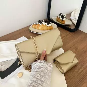 2024 early autumn new two-piece bag women s personality solid color underarm bag texture chain commuter shoulder messenger bag чёрный