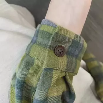 2024 Early Spring Green Plaid Long-Sleeved Designer Shirt-Jacket S