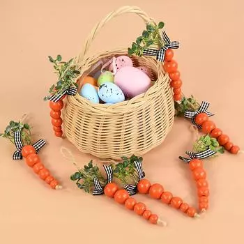 2024 Easter Carrot Wooden Beads Ornament DIY Wreath Hanging Pendants String Happy Easter Party Decoration For Home Kids Gift
