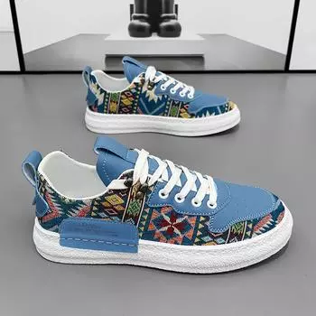 2024 ethnic wind flower camouflage Guochao medium-top sports board shoes men s low-top live broadcast outdoor catwalk trendy shoes men 39