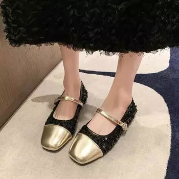 2024 European American Fashion Elegant Women s Beans Shoes Square Head Shallow Beans Ballet Flat Shoes Women Work Nurse Shoes 35 чёрный
