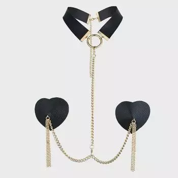 2024 European & American Leather Heart-Shaped Chest Chain - Sexy Love Jewelry One Size