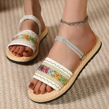 2024 European and American foreign trade new beach two wear flat sandals women s style bohemian casual one-word slippers 36 чёрный