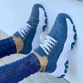2024 European and American new sports shoes foreign trade large size round head thick sole color matching lace-up low-top casual sports sin 36 чёрный