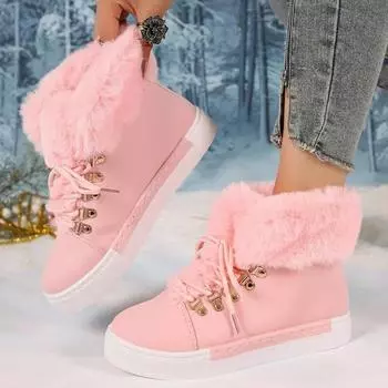 2024 European and American Style Velvet Thickened Winter Women s Boots Casual Fashion Large Size Women Shoes Zapatos De Mujer 36 чёрный