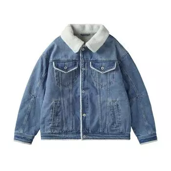 2024 European And American Winter New Thickened Fashion Cowboy Jacket Men S Plush Jacket Washed Top M синий