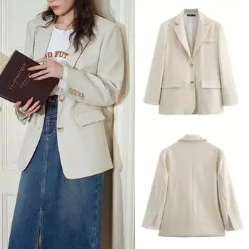 2024 Европа и США весной новые европейские и американские веяния женские повседневные простые свободные блейзеры топы XS бежевый