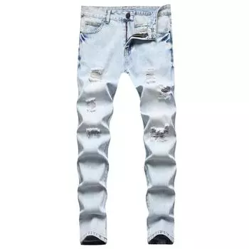 2024 Европейская и американская одежда Four Seasons Casual Неэластичные брюки Светло-голубые пирсинги Плюс Большие джинсы 28 светло-синий