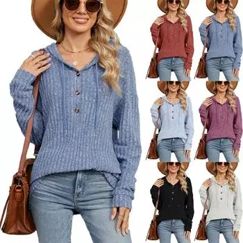 2024 Европейская и Американская Осень И Зима Новая Однотонная Свободная Толстовка С Капюшоном На Пуговицах С Длинными Рукавами Для Женщин S светло-серый