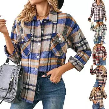 2024 Европейская и Американская Осень И Зима Новое Свободное Длинное Рукавное Клетчатое Шерстяное Пальто Для Женщин S розовый