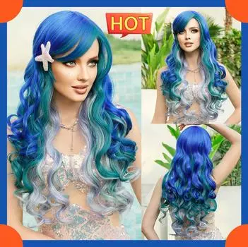 2025 Европейская мода длинный волнистый кудрявый парик для женщин Bule #01