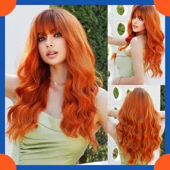 2025 Европейская мода длинный кудрявый парик для женщин тыквенно-оранжевый оранжевый