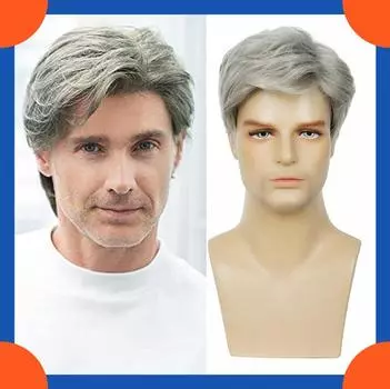 2025 Европейская мода короткий прямой парик для мужчин HW835 серый/белый