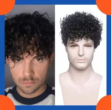 2025 Европейская мода короткий кудрявый парик для мужчин HW775 чёрный