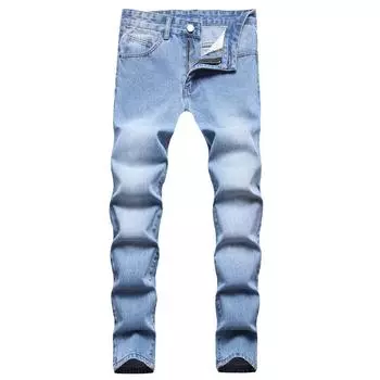 2024 Европейские и американские мужские деловые прямые джинсы со средней талией, облегающие синие брюки для мужчин 28 индиго