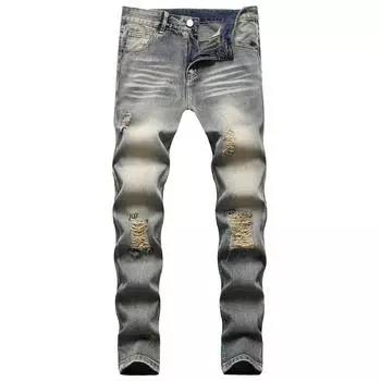 2024 европейские и американские неэластичные большие прямые брюки ретро средней талии потертые джинсы из денима 28