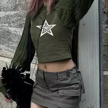 2024 Европейский и американский модный новый контрастный весенний топ с рукавами реглан, пикантный минималистичный весенний топ для девочек. S зелёный