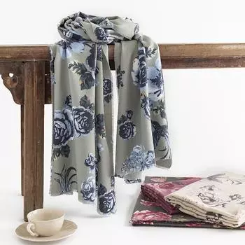 2024 Европейский и Американский Новый Женский Шарф Осенне-Зимний Принт Розы Имитация Кашемира Кисточки Шаль Теплый Шарф 65*190
