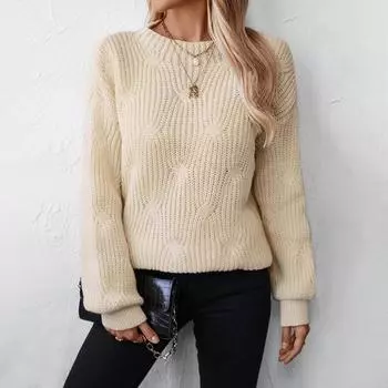 2024 Европейский и Американский Осень-Зима Новый Однотонный Круглый Вырез Пуловер Свободный Витой Цветочный Стиль Свитер Для Женщин S абрикосовый