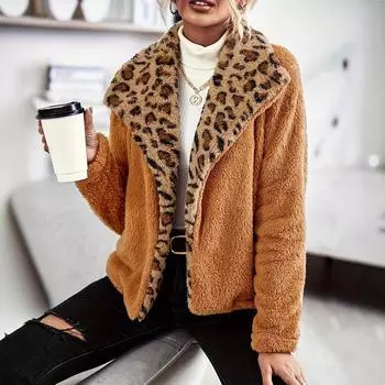 2024 Европейский и Американский Осенне-Зимний Плюшевый Топ С Длинными Рукавами и Леопардовым Принтом S