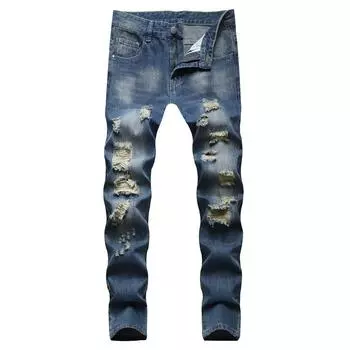 2024 Европейский и американский стиль Четырехсезонные мужские повседневные джинсы со средней талией, неэластичные прямые джинсы на молнии 28 темно-синий