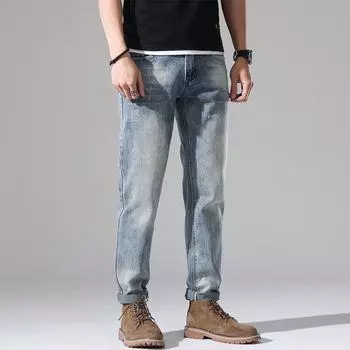 2024 Европейский и американский стиль весна и осень новые свободные прямые джинсы тренд повседневные универсальные мужские брюки со средней посадкой 28 светло-синий