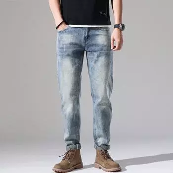 2024 Европейский и американский стиль весна и осень новые свободные прямые джинсы тренд повседневные универсальные мужские брюки со средней посадкой 28 светло-синий