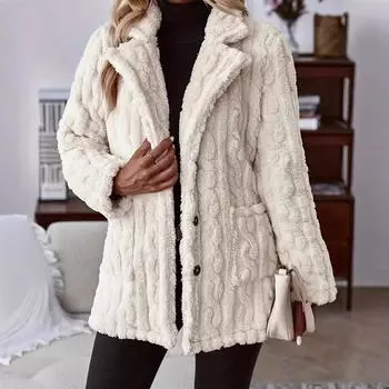 2024 Европейский и Американский Водный Пуговица Кардиган Карманный Лацкан Повседневный Топ Куртка Для Женщин S слоновая кость