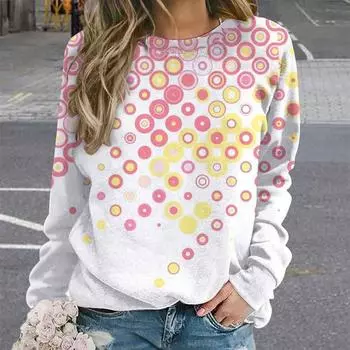 2024 Европейский и Американский женский карнавал с блестками и 3D-печатью с круглым вырезом, повседневная модная футболка с реглановым верхом S