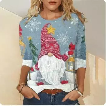 2024 Европейский и Американский женский свитшот с круглым вырезом, спортивная повседневная рубашка, рождественский тематический принт, женский свитшот S