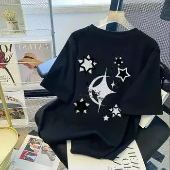 2024 Европейский летний тренд женской футболки свободного кроя с коротким рукавом из чистого хлопка M