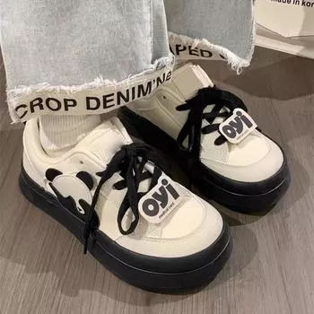 2024 explosion of black and white panda color female students campus versatile shoes milk fufu niche women s shoes ugly cute big head shoes 35 чёрный