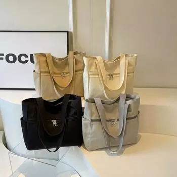 2024 фактурная холщовая сумка повседневная ретро сумка через плечо большой емкости женская новая сумка-тоут чёрный