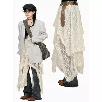 2024 Faldas Mujer De Moda Модные женские юбки с оборками и цветочными оборками Jupe, повседневные юбки трапециевидной формы нестандартной формы, корейские Saia 49A992 XS бежевый