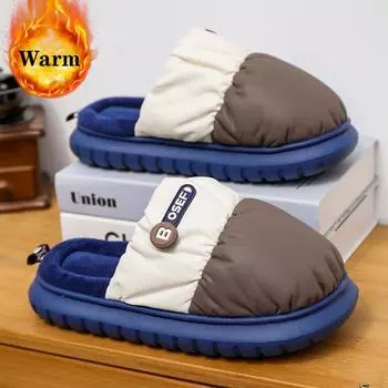 2024 Fall Winter Men Women Slippers Couple Thick Sole Cotton Liner Indoor Warm Cute Slides Indoor Shoes Plush Cotton Flip Flops 36