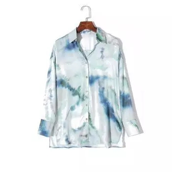 2024 Fall Women s Clothing K-style Retro Tie-Dye Elegant Lapel Single Breasted Loose Long Sleeves Lightweight Plaid Shirt Tie-dye S