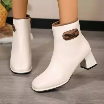 2024 Fashion and Warm Winter Female Footwear Comfortable Square Heel Women s Commuter Boots Plus Size 35-42 Botas De Mujer 35 бежевый