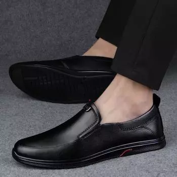 2024 Fashion Brand Leather Men Casual Shoes Slip on Formal Loafers Luxury Brand Comfortable Men Italian Soft Male Driving Shoes 38 чёрный