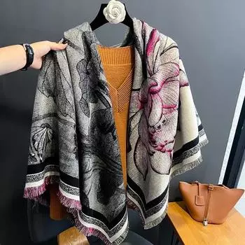 2024 Модный кашемировый женский цветочный шарф, зимняя теплая шаль и накидка, бандана, пашмина, женский платок, квадратное толстое одеяло