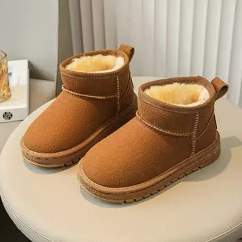 2024 Fashion Children Snow Boots Girls Boys Baby Plush Ankle Boots Kids Winter Warm Cotton Shoes Outdoors Sneakers 26 чёрный