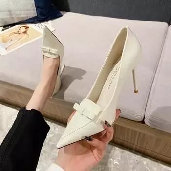 2024 Fashion Delicate Sweet Bowknot High Heel Shoes Side Hollow Pointed Women Pumps Pointed Toe 10.5CM thin Dress Shoes 34