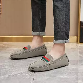 2024 Fashion Grey Casual Leather Shoes Man Comfortable Slip-on Flat Round-toe Driving Shoes Plus Size 48 Designer Men s Loafers 37