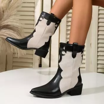 2024 Fashion Ladies Shoes Slip-on Women s Boots Hot Sale Color Matching Modern Boots Women New Plus Size Mid-Calf Boots Zapatos 35