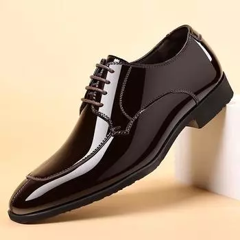 2024 Fashion Men Leather Shoes Lace Up Casual Pointed Toe Formal Business British Male Dress Shoes Wedding Party Plus 38-48 38 темно-коричневого
