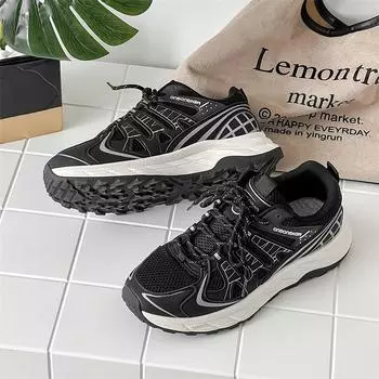 2024 Fashion Men s Outdoor Running Shoes Comfortable Soft Cushioned Sneakers Wear Resistant Non Slip Mesh Climbing Shoes EU39 чёрный