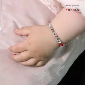 2024 Fashion Ornament 999 Sterling Silver Red Rope Male and Female Baby Year of Fate Bracelet Carrying Strap Perfect Adjustable 4mm concentrated 9cm(Suitable for newborn wrist)