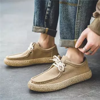 2024 Fashion Retro Casual Men Shoes Comfortable Lace-up Loafers Shoes Men Flat Sneakers Classic Casual Loafers Zapatos Hombre 39 бежевый