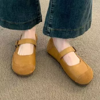 2024 Fashion Shoes for Women Buckle Women Flats Spring Autumn Round Toe Solid Solft Sole Casual Comfortable Flats Shallow Shoes 35 кофейный