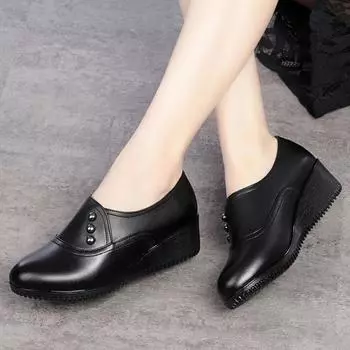 2024 Fashion sli-on loafers woman ballet shoes Grandma black leather casual platform women shoes spring 5
